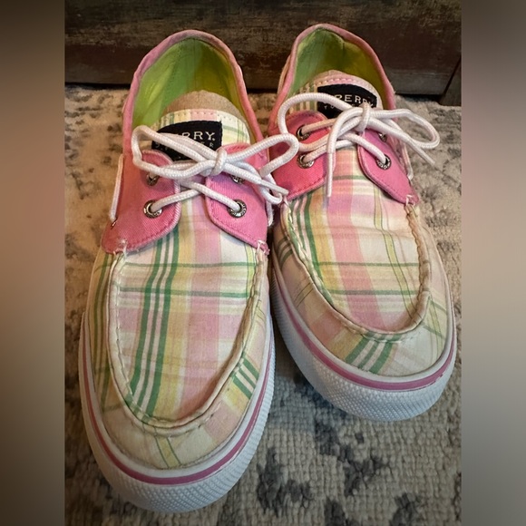 Women’s Sperry Top-Sider Size 10 Pink & Green Plaid Boat Shoes - Picture 4 of 9